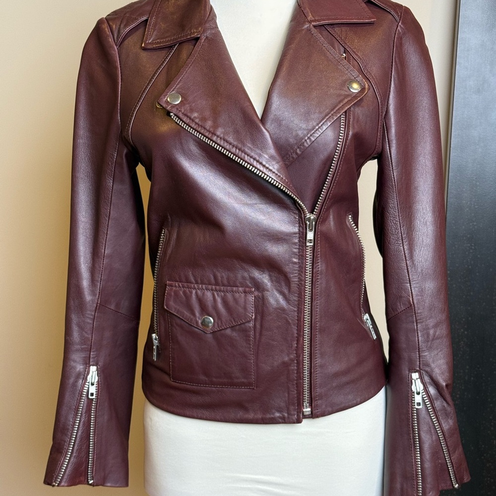 Sandro (Paris) burgundy Leather Classic Jacket Moto Style